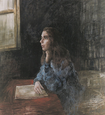 Manfredi, “Marguerite Yourcenar”, 2016, 120 x 130 cm, tempera acrilica su tela